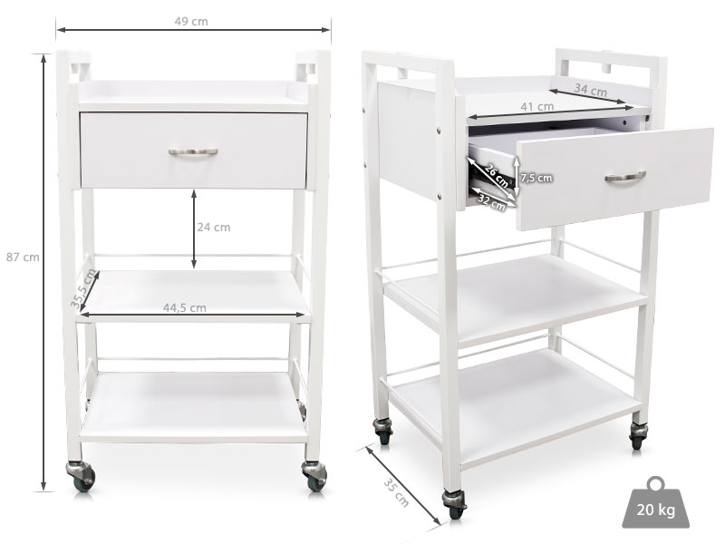 Guéridon avec roues et tiroir