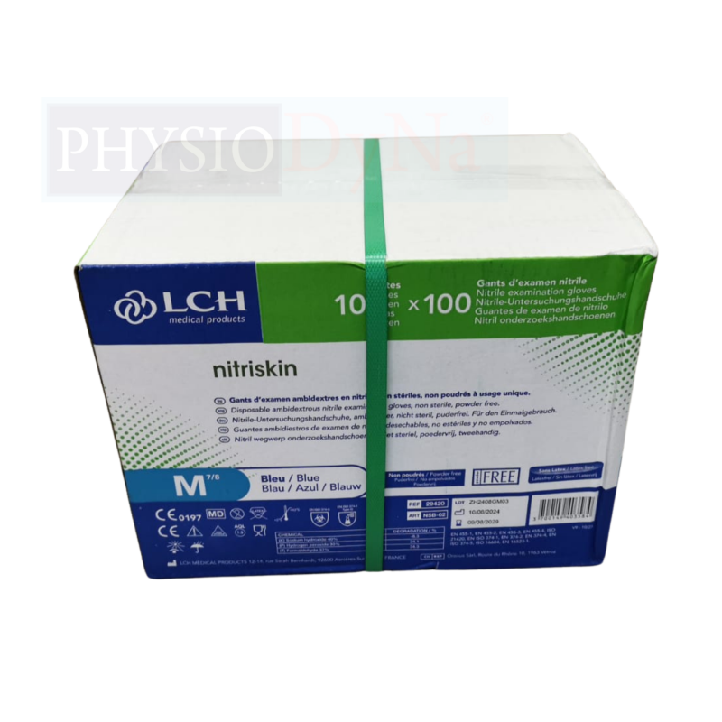 Carton de 10 Boîtes de 100 gants nitrile non poudrés bleus taille M