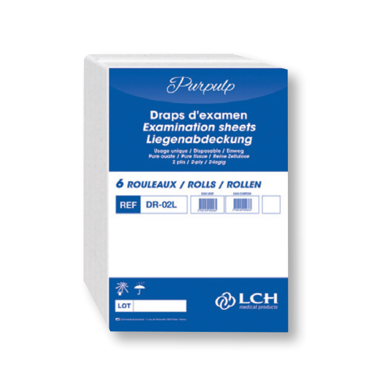 DRAP D'EXAMEN en pulpe de papier blanc 2 plis - largeur 60cm - 6 rouleaux
