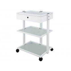 [032-1040A] Guéridon esthétique 2 plateaux en verre et tiroir