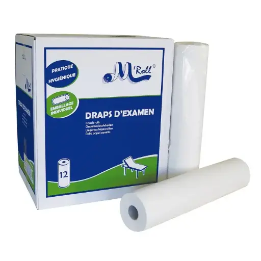 [47785] Drap d'examen ouaté lisse 50x35 cm M'Roll - Carton de 12 rouleaux 